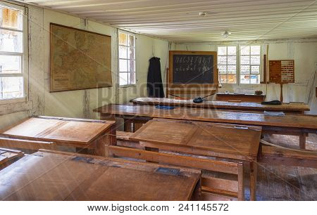 Hofstetten Bei Brienz, Switzerland - April 2017: Classroom Of Once Upon A Time In Ballenberg Open Ai