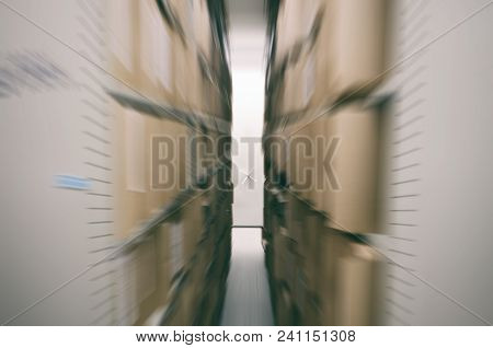 Wooden Shelves Full Of Documents Stored In An Old Archive ,  Old Archive Files, Archive Storage Room