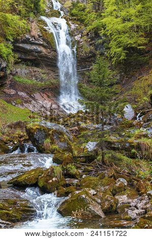 View On The Impressive Giessbach Waterfall, Switzerland
