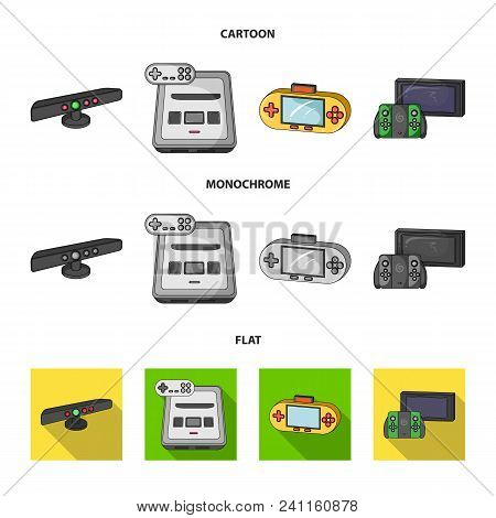 Game And Tv Set-top Box Cartoon, Flat, Monochrome Icons In Set Collection For Design.game Gadgets Ve