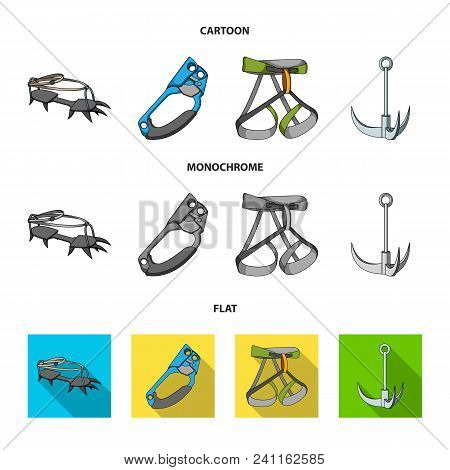 Hook, Mountaineer Harness, Insurance And Other Equipment.mountaineering Set Collection Icons In Cart