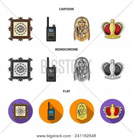 Picture, Sarcophagus Of The Pharaoh, Walkie-talkie, Crown. Museum Set Collection Icons In Cartoon, F