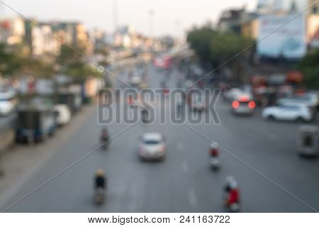 Blurred Aerial View Of Traffic On Hanoi Street