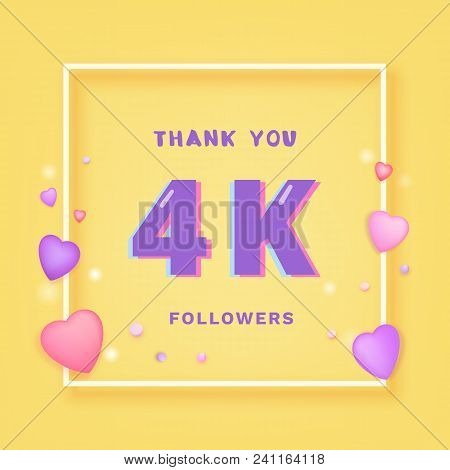 4k Followers Thank You Card. Celebration 4000 Subscribers  Banner. Template For Social Media Design.