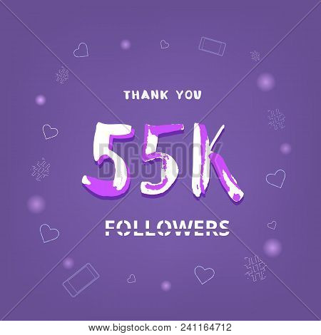 55k Followers Thank You Card. Celebration 55000 Subscribers  Banner. Template For Social Media. Vect