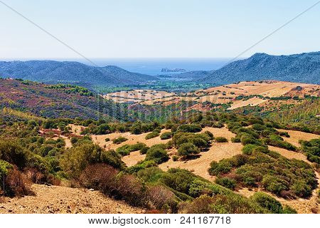 Landscape And The Mediterranean Sea In Teulada, Cagliari Province, Sardinia Island, In Italy