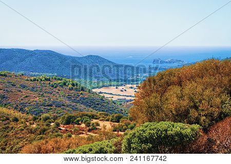 Landscape And The Mediterranean Sea At Teulada, Cagliari Province, Sardinia, Italy