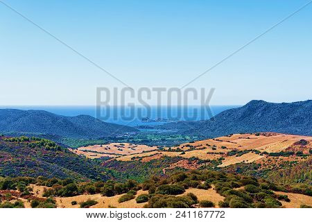 Landscape With Mountains At Teulada, Cagliari Province, Sardinia, In Italy