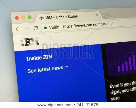 Amsterdam, Netherlands - May 18, 2018: Official Homepage Of Ibm, An American Multinational Technolog