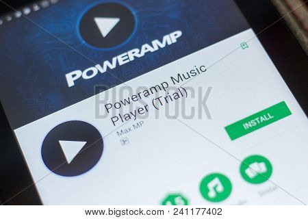 Ryazan, Russia - May 16, 2018: Poweramp Music Player Mobile App On The Display Of Tablet Pc
