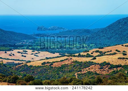Landscape And The Mediterranean Sea At Teulada, Cagliari Province, In Sardinia Island, Italy