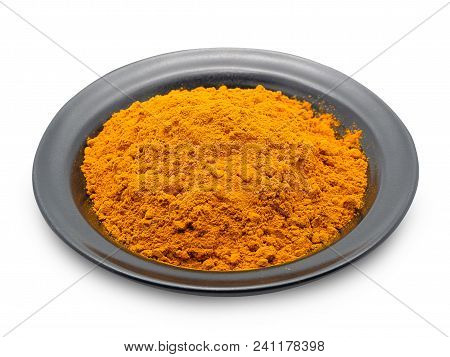 (top View Image) Turmeric Powder In Bowl Isolated On White Background.(clipping Path)