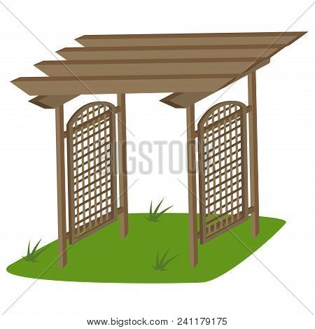 Garden Trellis Of Teak For Garden. Vector Cartoon Illustration Isolated On A White Background.