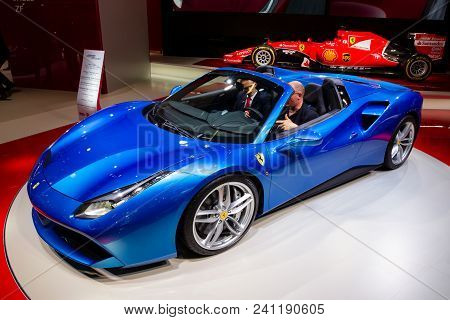 Frankfurt, Germany - Sep 16, 2015: Ferrari 488 Gts Spider Sports Car Showcased At The Frankfurt Iaa 