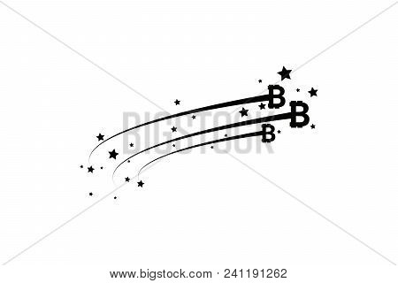 Bitcoin Coin With Fast Speed Motion Lines. Abstract Falling Bitcoin- Black Shooting Bitcoin With Ele