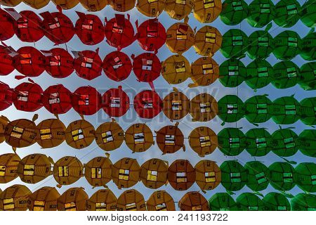 Asian Lanterns At A Buddhist Temple