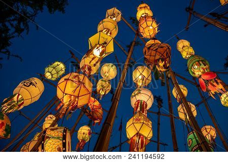 Asian Lanterns At A Buddhist Temple