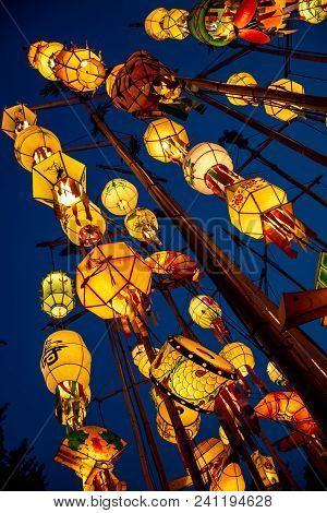 Asian Lanterns At A Buddhist Temple