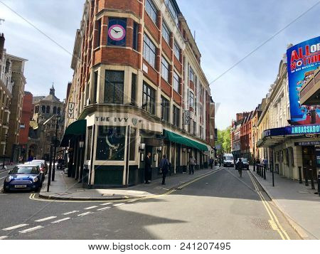 COVENT GARDEN, LONDON - MAY 18, 2018: The Ivy restaurant in Covent Garden, Westminster, London, UK.