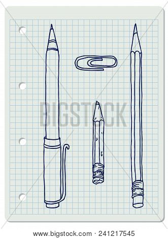 Pen, Pencils And Clip Illustration