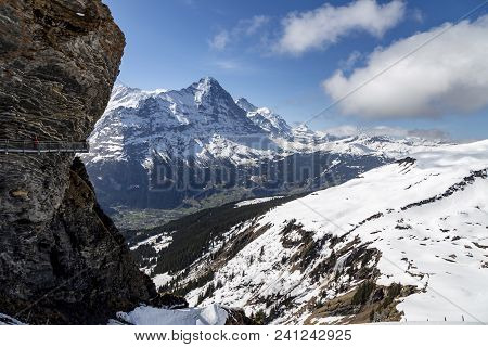 Sky Cliff Walk On First Peak Of Alps Mountain At Grindelwald Switzerland