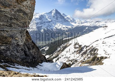 Sky Cliff Walk On First Peak Of Alps Mountain At Grindelwald Switzerland