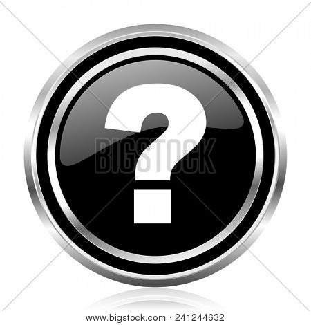 Question mark black silver metallic chrome border glossy round web icon