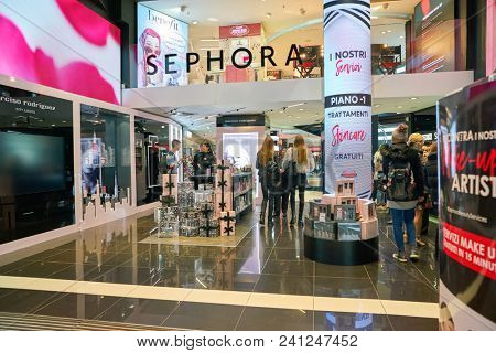MILAN, ITALY - CIRCA NOVEMBER, 2017: Sephora store in Milan. Sephora is a French chain of cosmetics stores.