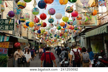 Tainan Taiwan, 20 February 2018: Tainan Lantern Festival Street View
