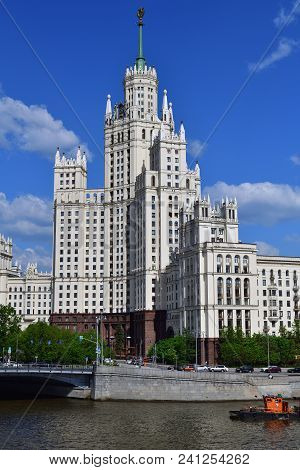 Moscow, Russia - May 12. 2018 Skyscraper On A Kotelnicheskaya Embankment