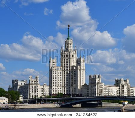 Moscow, Russia - May 12. 2018 Skyscraper On A Kotelnicheskaya Embankment