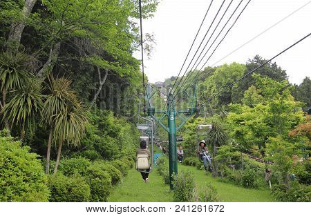 Kyoto Japan - May 04, 2018: Unidentified People Take Lift To Amanohashidate Kasamatsu Park Kyoto Jap