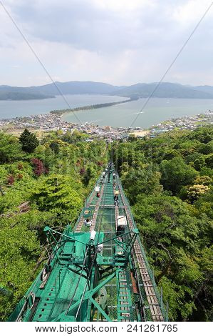 Kyoto Japan - May 04, 2018: Unidentified People Take Lift To Amanohashidate Kasamatsu Park Kyoto Jap