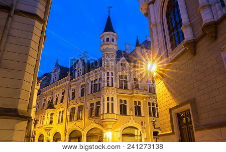 Art Nouveau Style House At Amatu Street In The Centre Of Riga-capital Of Latvia.