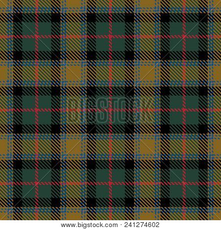 Tartan Seamless Pattern Background. Red, Green, Gold  And  Blue Color  Plaid.  Flannel Shirt Pattern