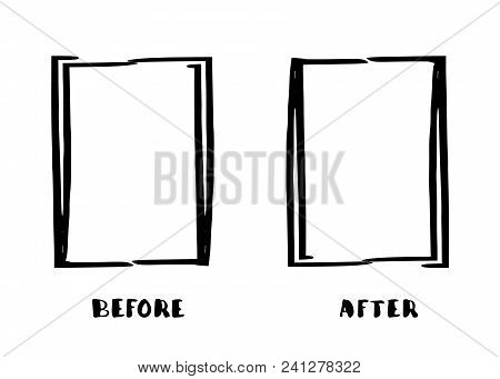 Before And After Frames Isolated On White Background. Comparison Banner With Empty Space. Template F