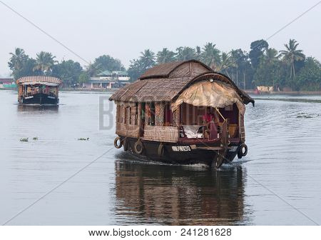 Houseboat On Backwaters In Kerala, India