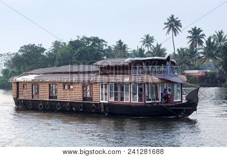 Houseboat On Backwaters In Kerala, India