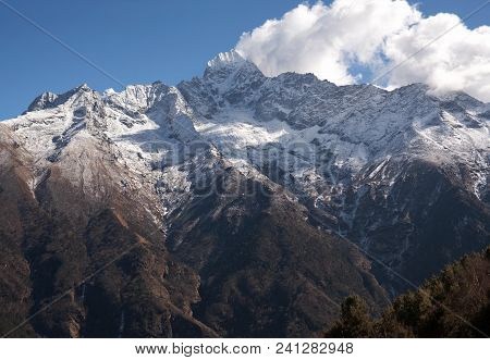 Thamserku Mount In Sagarmatha National Park, Nepal Himalayas