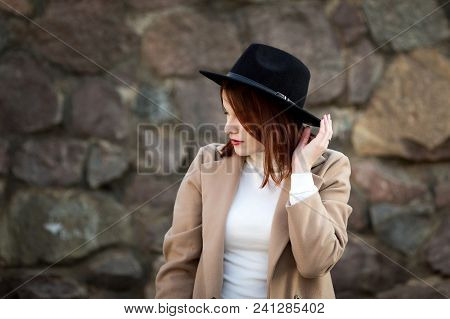 Lifestyle Fashion Portrait Of Young Stylish Hipster Woman Walking On The Street