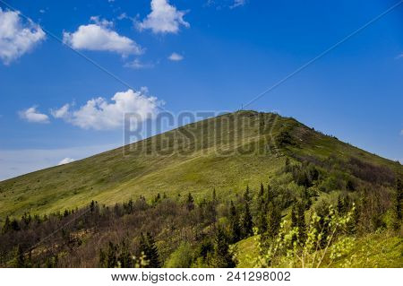 The Peak Of Carpathian Parashka Mountain, National Park Skolevski Beskidy, Lviv Region Of Western Uk