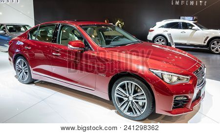 Brussels - Jan 12, 2016:  Infiniti Q50 Hybrid Car Showcased At The Brussels Motor Show.