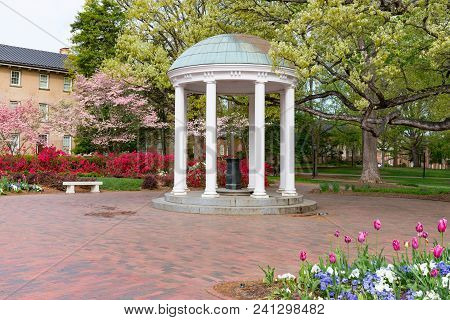 Flowers Bloom In Spring At The Old Well Rotunda At University Of North Carolina In Chapel Hill