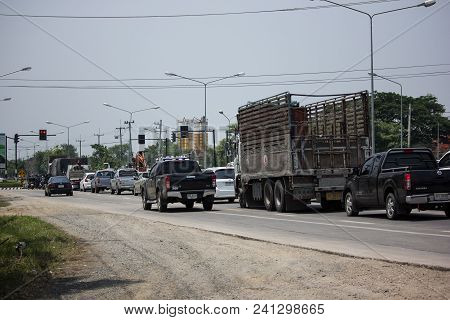 Car And Traffic On Highway Road Near Juction.