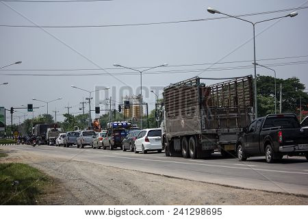 Car And Traffic On Highway Road Near Juction.