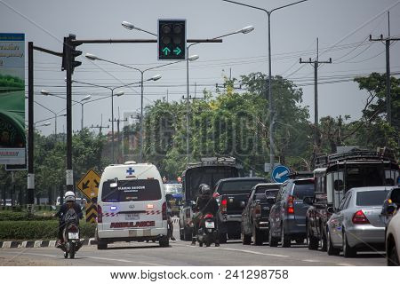 Car And Traffic On Highway Road Near Juction.