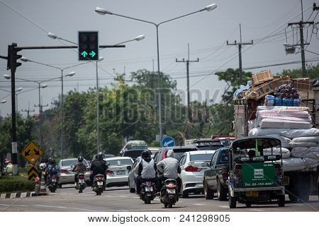 Car And Traffic On Highway Road Near Juction.