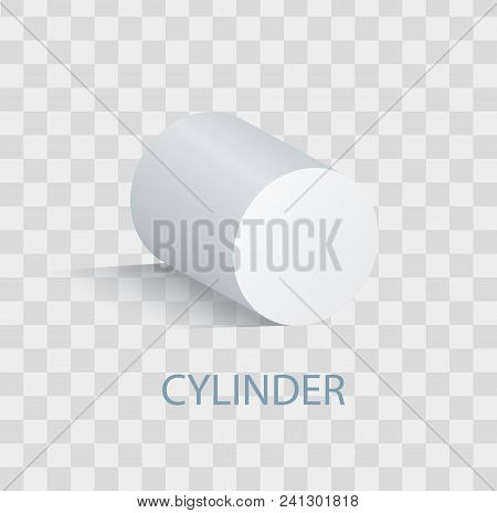 White Cylinder Geometric Figure That Casts Shade. Three-dimensional Cylinder Shape With Side In Form