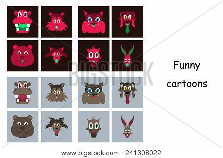 Assembly Of Flat Icons On Theme Funny Animals