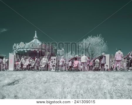Moscow, Russia - May 09.2018: Infrared Photography. Festive Fair On Victory Day On May 9 In The Novo